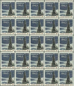 1963 White House Christmas Tree Set Of 25 5c Postage Stamps For Holiday Mailings - Sc# 1240 - DS171a