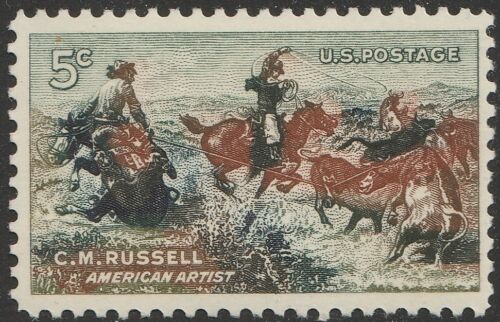 1963 CM Russell American Artist Single 5c Postage Stamp - MNH, OG -Scott 1243 - CX256