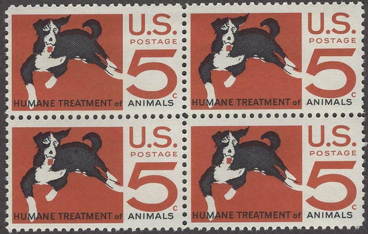 1966 Humane Treatment Of Animals - Block of 4 5c Postage Stamps - Scott 1307 - MNH, OG - DS162