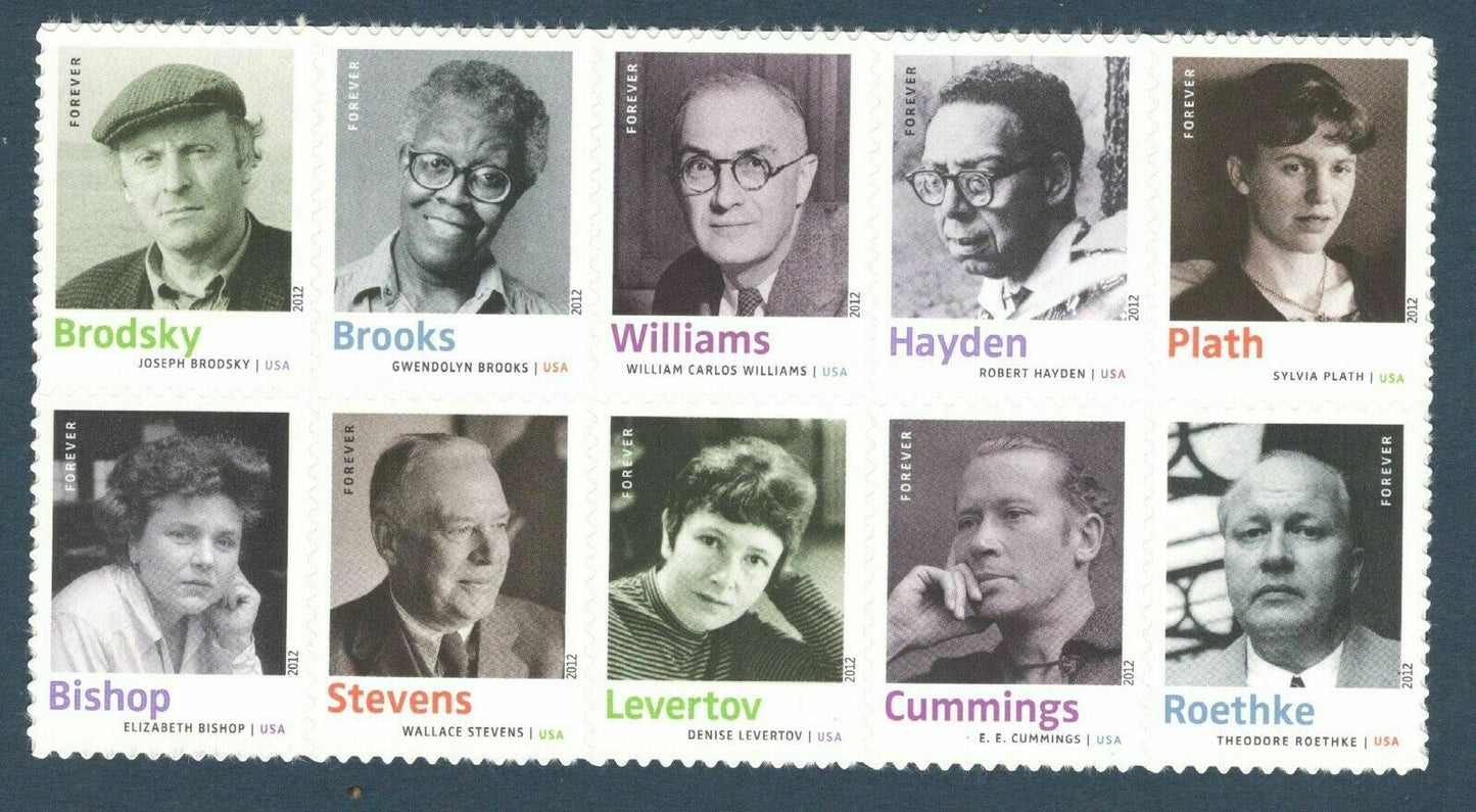 2012 Twentieth Century Poets Block of 10 45c Postage Stamps - MNH, OG - Scott4654- 4663