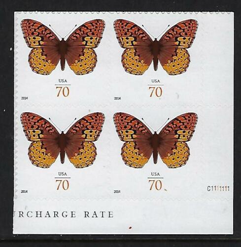 2014 Great Spangled Fritillary Butterfly Plate Block of 4 70c Postage Stamps - MNH, OG - Scott 4859