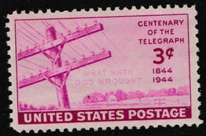 1944 Telegraph Centenary Single 3c Postage Stamp - MNH, OG - Sc# 924