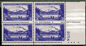 1937 Alaska Plate Block of 4 3c Postage Stamps - MNH, OG - Sc# 800 - CX925