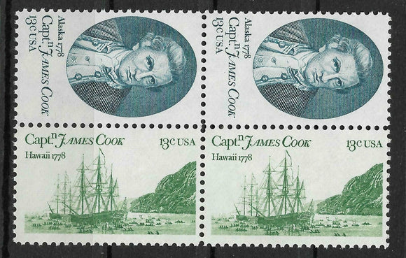 1978 Captain James Cook Block Of 4 13c Postage Stamps - MNH, OG - Sc# 1732, 1733 - CX336a