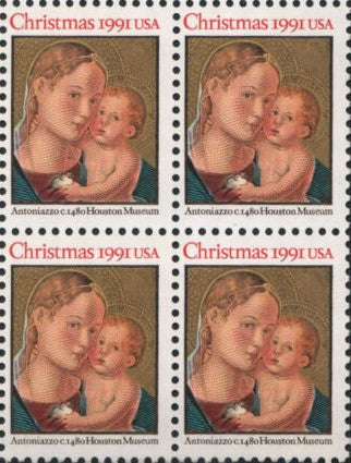1991 Christmas Madonna & Child By Antoniazzo - Block Of 4 29c Postage Stamps - Scott 2578 - MNH - CW367a