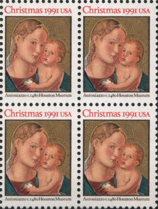 1991 Christmas Madonna & Child By Antoniazzo - Block Of 4 29c Postage Stamps - Sc# 2578 - MNH - CW367a