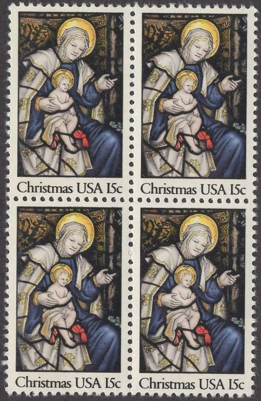 1980 Christmas Madonna & Child Block Of 4 15c Postage Stamps -Scott 1842 - MNH, OG - CQ52b