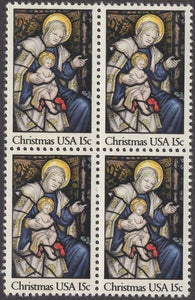 1980 Christmas Madonna & Child Block Of 4 15c Postage Stamps -Sc# 1842 - MNH, OG - CQ52b