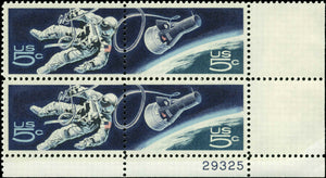 1967 - Astronaut & Space Ship Plate Block Of 4 5c Postage Stamps - Sc# 1331, 1332 - MNH, OG - CX484