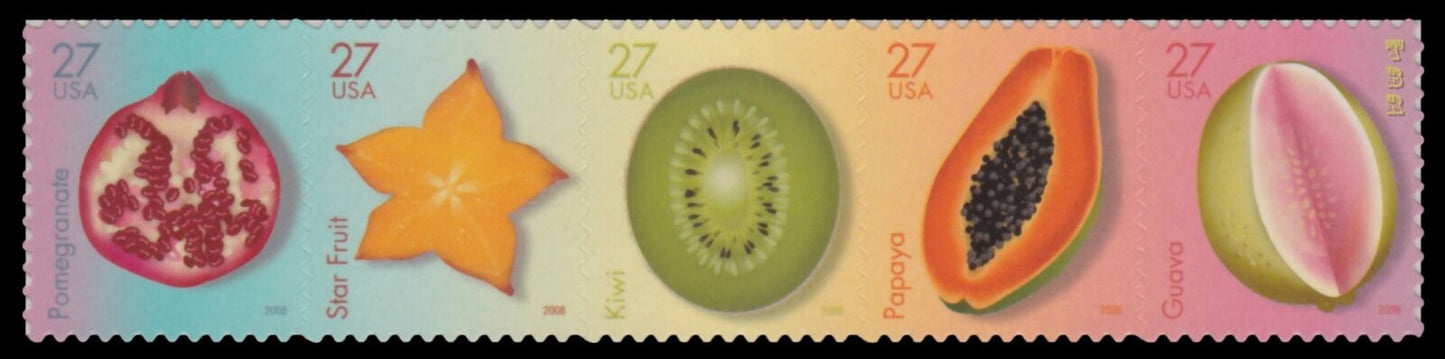 2008 Tropical Fruit Strip of 5 27c Postage Stamps - Scott 4257 - MNH, OG - DC109