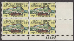 1970 Great Northwest Ft Snelling Plate Block Of 4 6c Postage Stamps - MNH, OG - Sc# 1409 - CX304