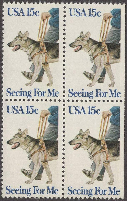 1979 Seeing For Me Dog Block of 4 15c Postage Stamps - MNH, OG - Scott 1787