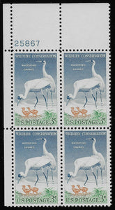1957 Wildlife Conservation Whooping Cranes Plate Block Of 4 3c Stamps - MNH, OG - Sc# 1098 - (BC10a)