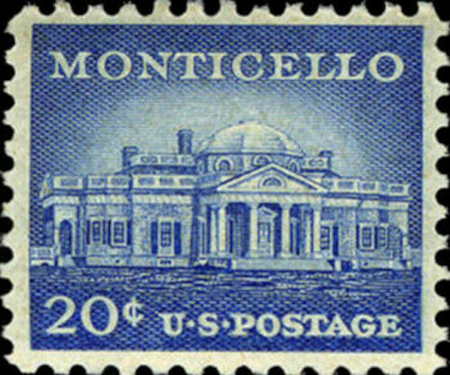 1954-68 Thomas Jefferson's Monticello Single 20c Postage Stamp - Scott 1047 - MNH, OG - CX574