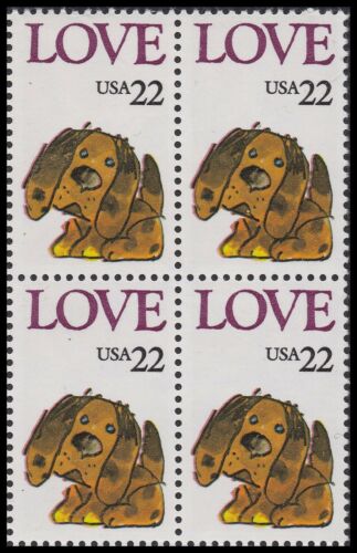 1986 Puppy Love Block Of 4 22c Postage Stamps - Scott 2202 - MNH, OG - CX872b