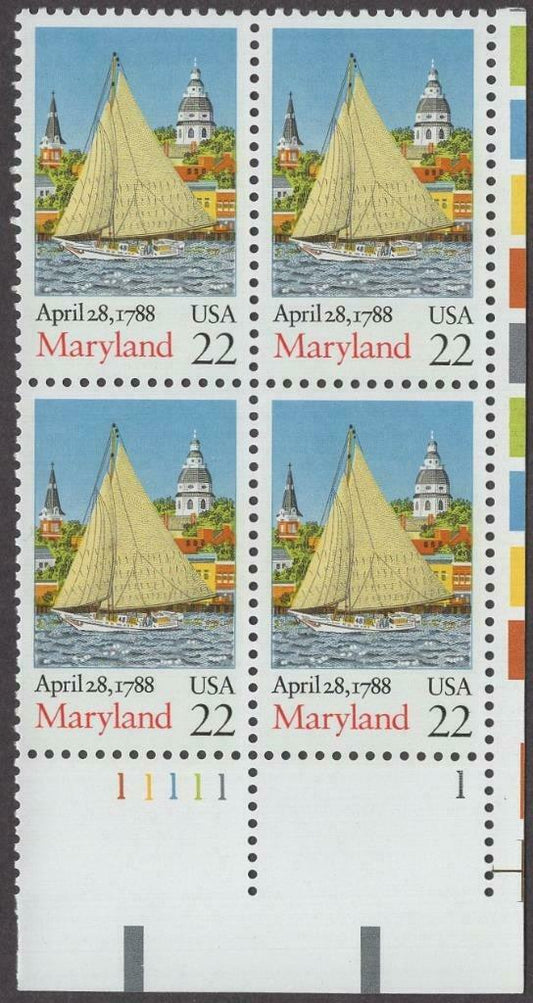 1988 Maryland - Constitution Ratification Plate Block of 4 22c Postage Stamps - MNH, OG - Scott 2342