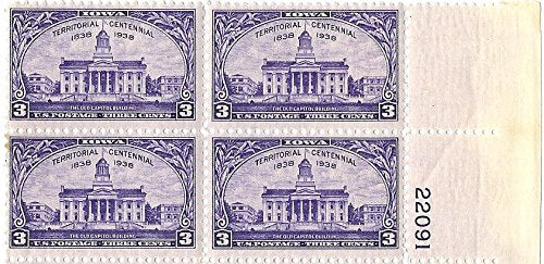 1938 Iowa Territory Block of 4 3c Postage Stamps  - Sc# 838 - MNH,OG