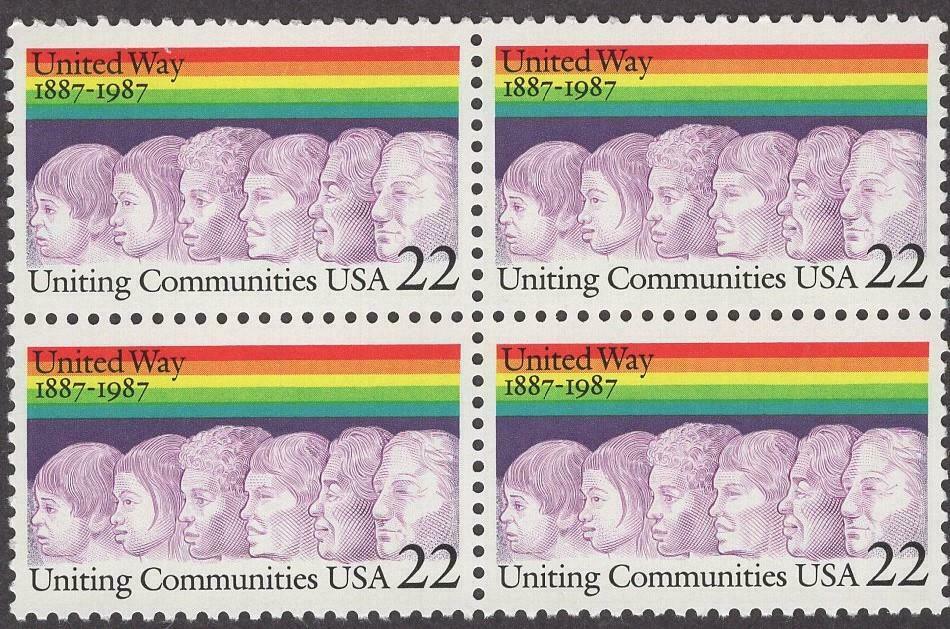 1987 United Way Block of 4 22c Postage Stamps - MNH, OG - Scott 2275