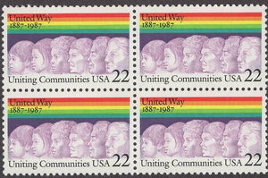 1987 United Way Block of 4 22c Postage Stamps - MNH, OG - Sc# 2275