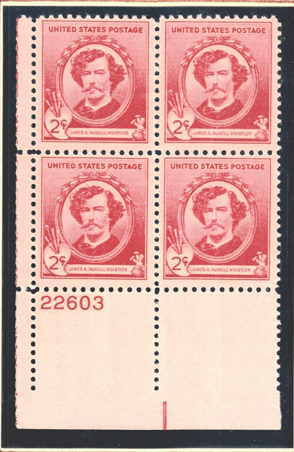 1940 James McNeill Whistler Plate Block Of 4 2c Postage Stamps - Sc# 885 - MNH,OG CX449