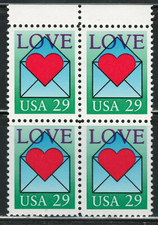 1992 USA Love Letter Plate Block Of 4 29c Postage Stamps - MNH, OG - Scott 2618 - CX387