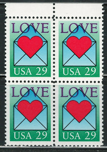 1992 USA Love Letter Plate Block Of 4 29c Postage Stamps - MNH, OG - Sc# 2618 - CX387