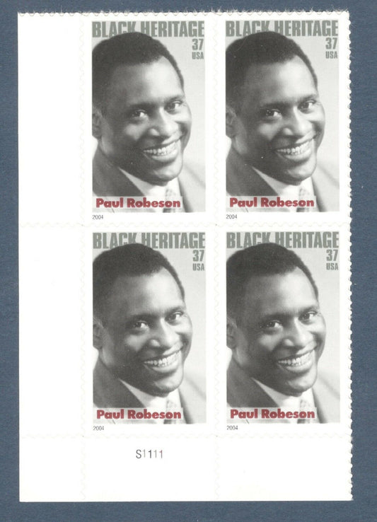 2004 - Paul Robeson Plate Block Of 4 37c Postage Stamps - Scott - 3834 - MNH, OG - CX845