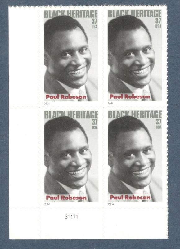 2004 - Paul Robeson Plate Block Of 4 37c Postage Stamps - Sc# - 3834 - MNH, OG - CX845