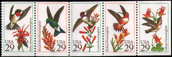 1992 Hummingbirds Booklet Pane Of 5 29c Postage Stamps - Sc# 2642-2646 - MNH, OG - CX529a