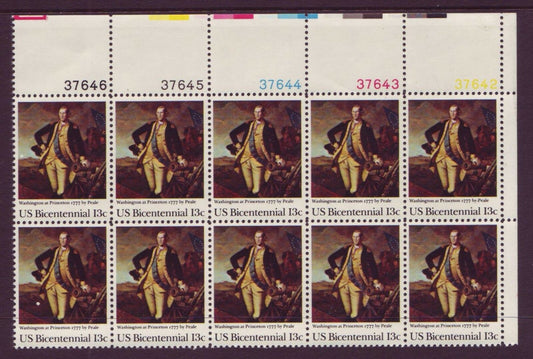 1977 George Washington At Princeton Plate Block Of 10 13c Postage Stamps Scott 1704 - MNH - CW431b