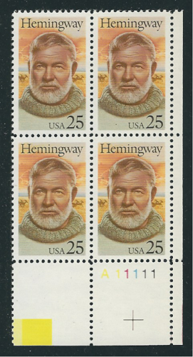 1989 Ernest Hemingway Plate Block Of 4 25c Postage Stamps - Sc 2418 - MNH - CW458a