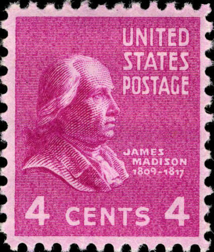 1938 President James Madison Single 4c Postage Stamp -  Scott 808- MNH,OG