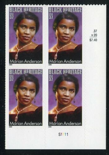 2005 - Marian Anderson Plate Block Of 4 37c Postage Stamps - Scott - 3896 - MNH, OG - CX736