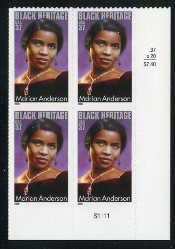 2005 - Marian Anderson Plate Block Of 4 37c Postage Stamps - Sc# - 3896 - MNH, OG - CX736