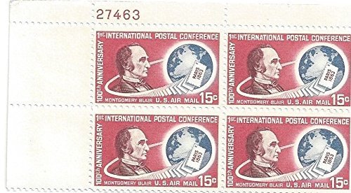 Montgomery Blair Plate Block of 4 15c Airmail Postage Stamps  - Sc# C66 - MNH,OG