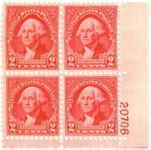 1932 George Washington Plate Block of 4 2c Postage Stamps  - Sc#707 - MNH,OH