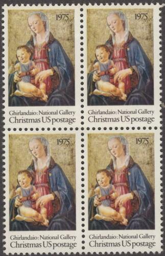 1975 Ghirlandaio Madonna Block Of 4 10c Postage Stamps - Scott 1579 - MNH - CW420b