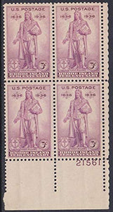 1936 Rhode Island Tercentenary Plate Block of 4 3c Postage Stamps - Sc# 777 - MNH,OG