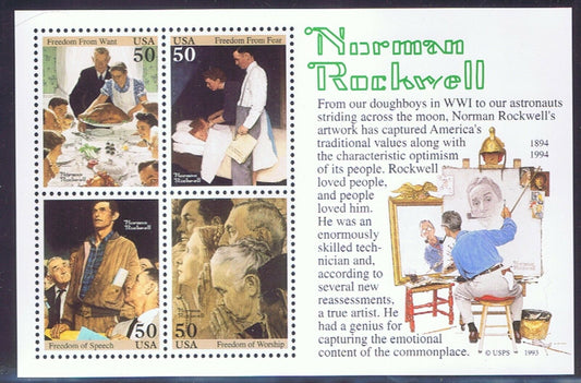 1994 Norman Rockwell Postage Stamp Souvenir Sheet - MNH, OG - Scott# 2840 - CW345