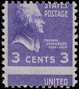 VEGAS - 1938 - Scott807 3c Jefferson Prexie Drastic Miss-Perforation - MNH, OG