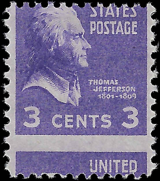 VEGAS - 1938 - Scott807 3c Jefferson Prexie Drastic Miss-Perforation - MNH, OG