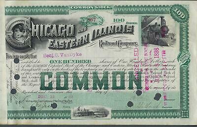 One 1889 Chicago & Eastern Illinois Railroad Stock Certificate - Read (FA101)