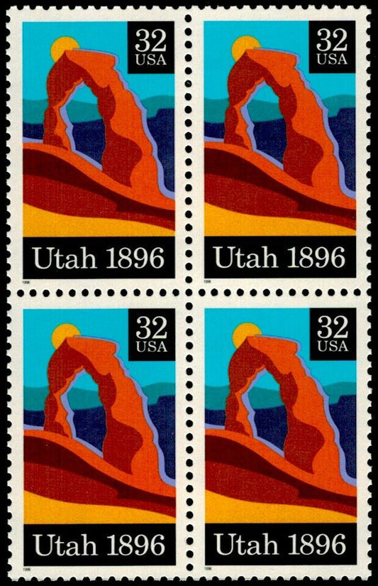 1996 Utah Statehood Centenary Block of 4 32c Postage Stamps - MNH, OG - Scott 3024