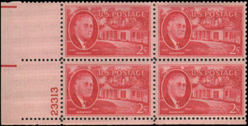 1945-46 F D Roosevelt Plate Block Of 4 2c Postage Stamps Scott 931 - MNH - CT40a