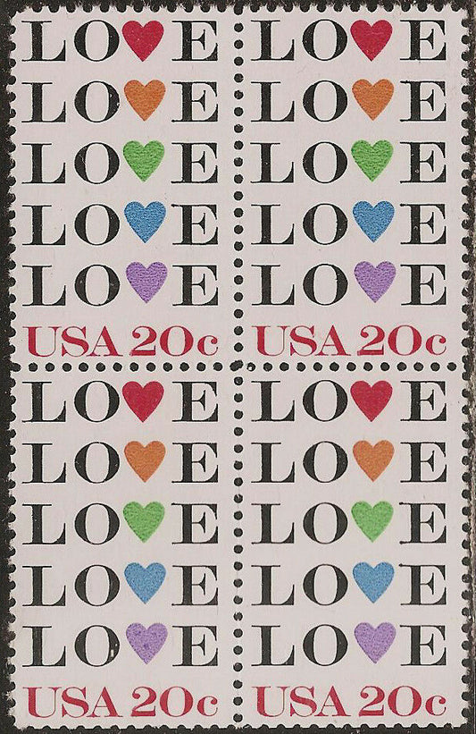 1984 Love Block of 4 20c Postage Stamps - MNH, OG - Scott 2072