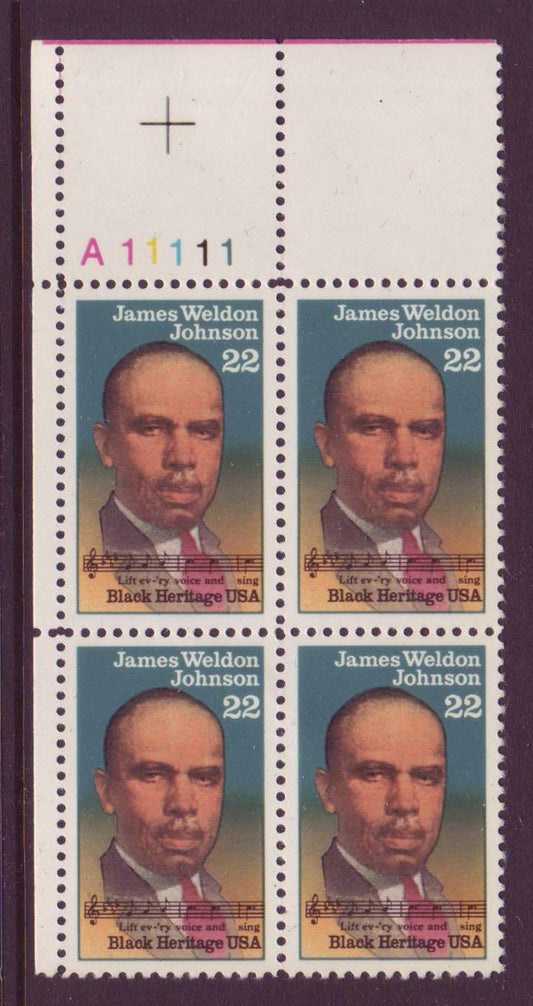 1988 James Weldon Johnson Plate Block Of 4 22c Postage Stamps - MNH - Scott 2371 - CW389d