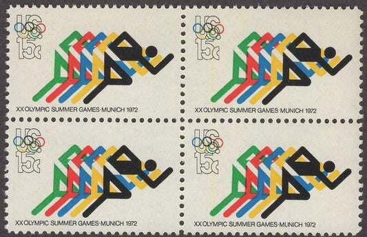 1972 Summer Olympics Running Block Of 4 15c Postage Stamps - MNH, OG - Scott 1462 - CQ87b