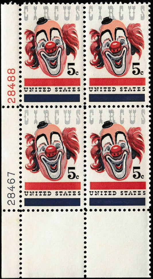 1966 Circus Plate Block Of 4 5c Postage Stamps - MNH, OG - Scott 1309`- CX233