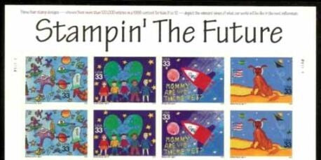 2000 - Stampin' The Future Space Block Of 8 33c Postage Stamps & Banner - Scott 3414-3417 - MNH, OG - DC124a