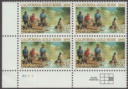 1999 California Gold Rush Plate Block of 4 33c Postage Stamps - MNH, OG - Scott 3316